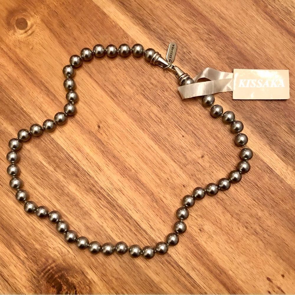 Kissaka | Simulated Pearl Necklace | Grey | 18” Length